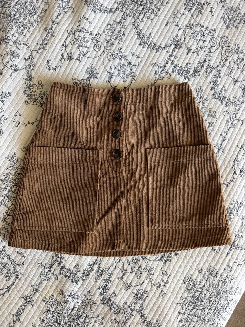 Pink Lily Brown Corduroy Button-Front Mini Skirt